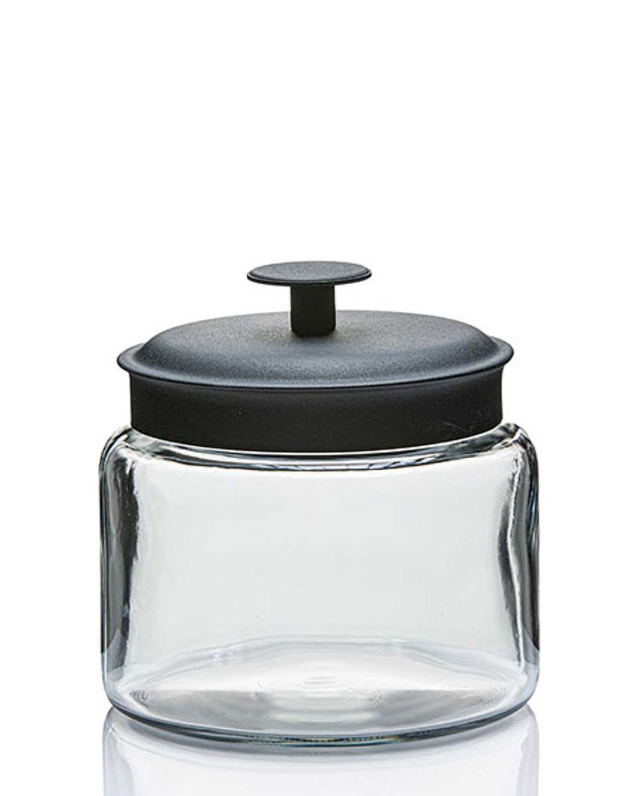 Montana Jars | Anchor Hocking 1 1/2 Quart Anchor Montana Jar With Black Metal Cover | 4 Pack