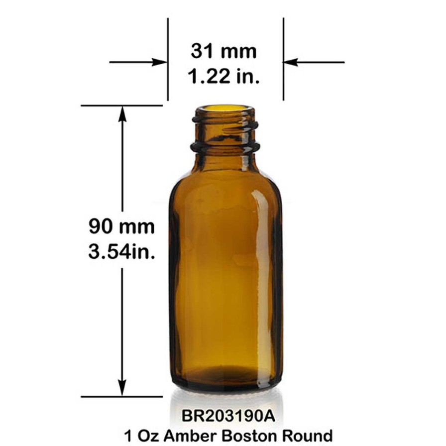 Syrup Bottles | Discount Vials 1 Oz Amber Boston Round Bottle 20-400 | 25 Pack