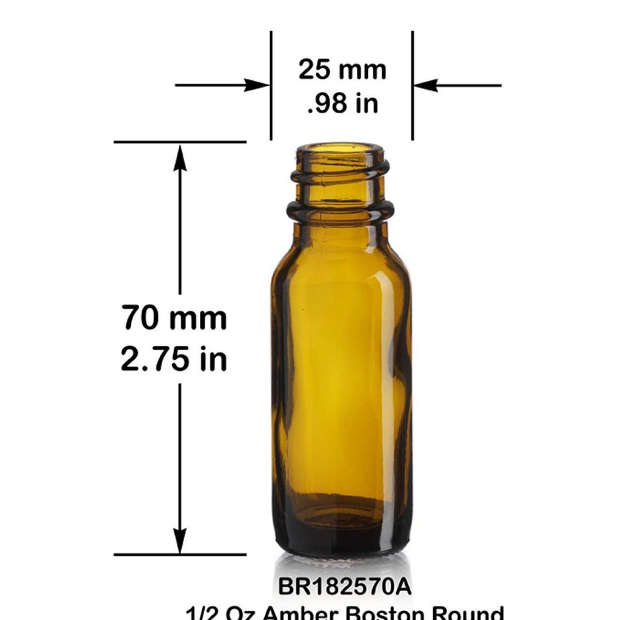 Syrup Bottles | Discount Vials 1/2 Oz Amber Boston Round Bottle 18-400 | 25 Pack