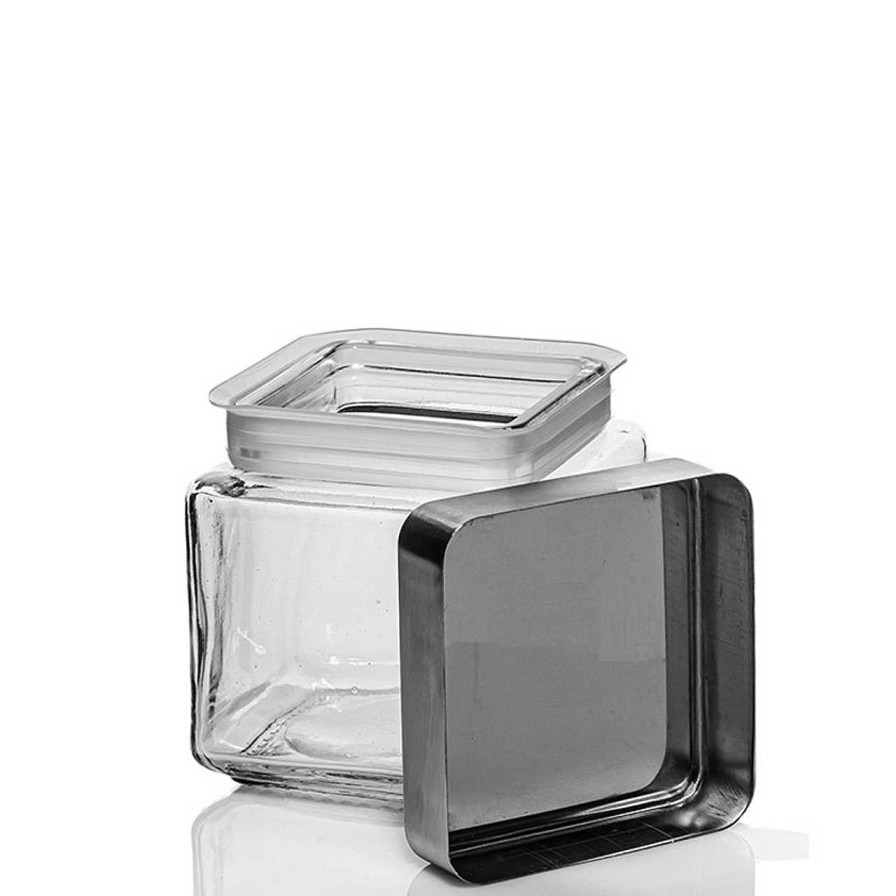 Square Storage Containers | Anchor Hocking 1 Quart Anchor Square Jar With Brushed Metal Cover | 6 Pack