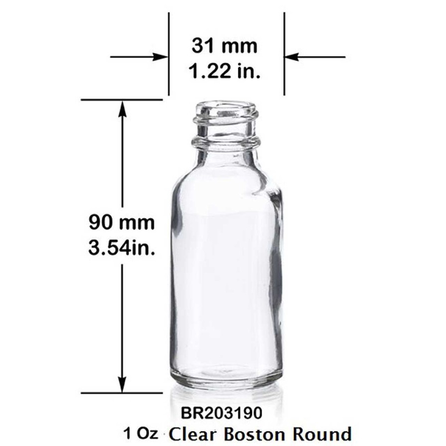 Syrup Bottles | Discount Vials 1 Oz Clear Boston Round Bottle 20-400 | 25 Pack