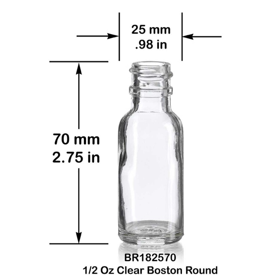 Syrup Bottles | Discount Vials 1/2 Oz Clear Boston Round Bottle 18-400 | 25 Pack