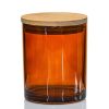 Candle Jars With Lids | Jar Store Amber Colored Candle Jar - 14.5 Oz With Bamboo Lid | 12 Pack