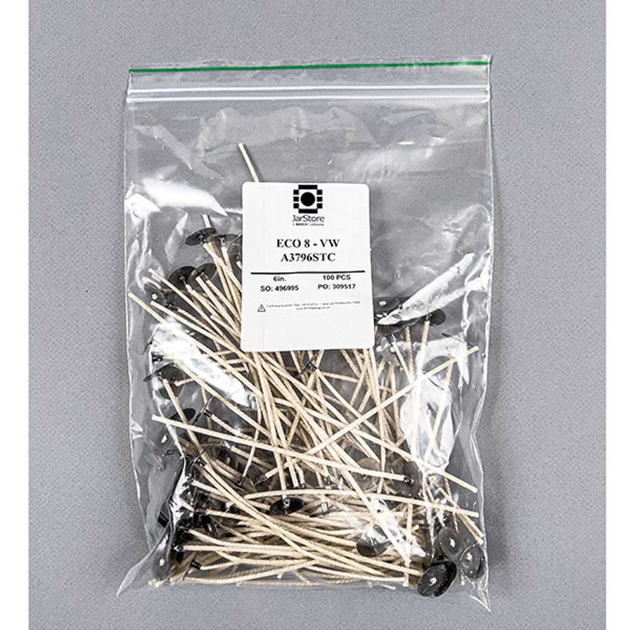 Candle Wicks | Jar Store Eco-8 6" Pre-Tabbed Wick | 100 Pack